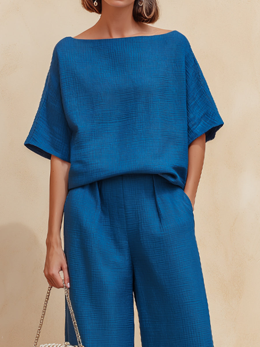 Relaxed Short Sleeve Top & Wide-Leg Pants Set