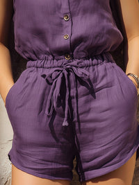 Relaxed Sleeveless Drawstring Waist Summer Romper