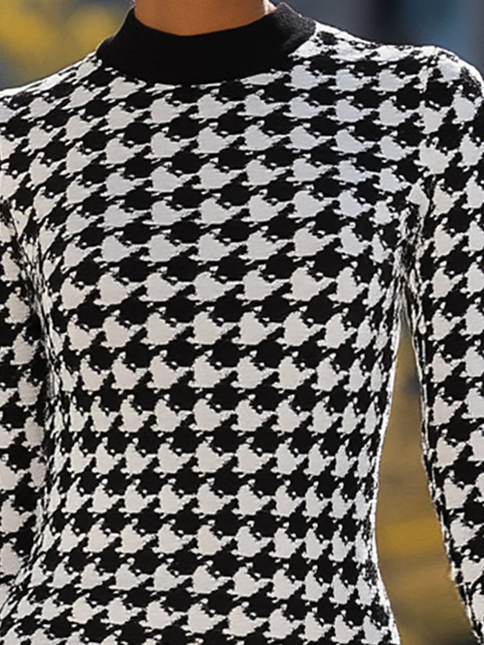 Monochrome Houndstooth Knit Dress