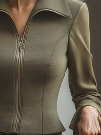 Structured Olive Zip-Up Hourglass Jacket