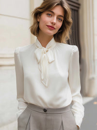 Silk-Touch Bow Tie Blouse
