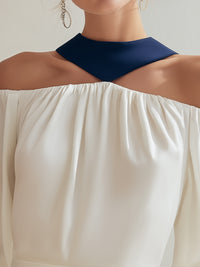 Off-Shoulder Blouse With Contrast Halter Neck Detail