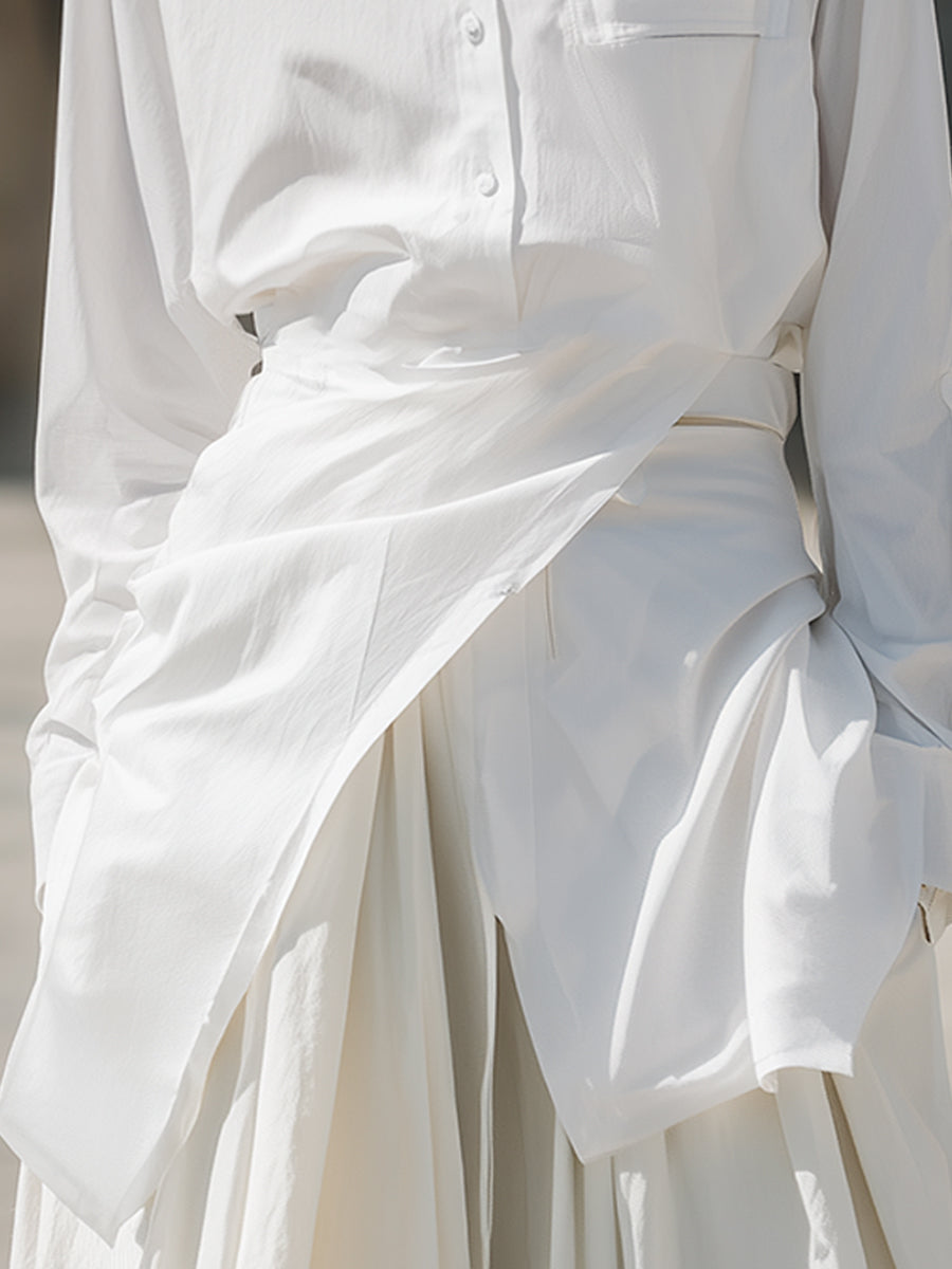 Asymmetric Drape Detail Oversized White Shirt