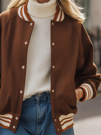 Brown Varsity-Style Bomber Jacket