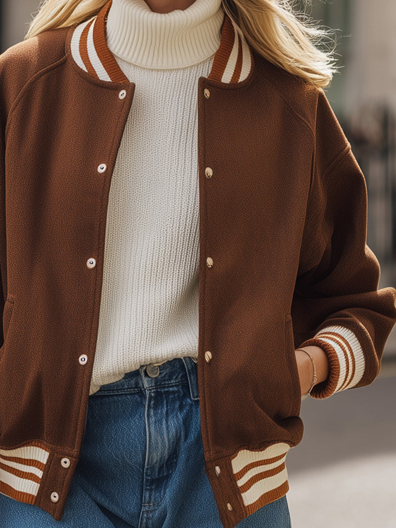 Brown Varsity-Style Bomber Jacket