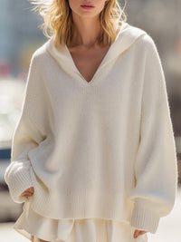 Ivory Casual Knit Midi Hoodie