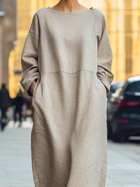 Relaxed Linen-Blend Maxi Dress With Drop Shoulders
