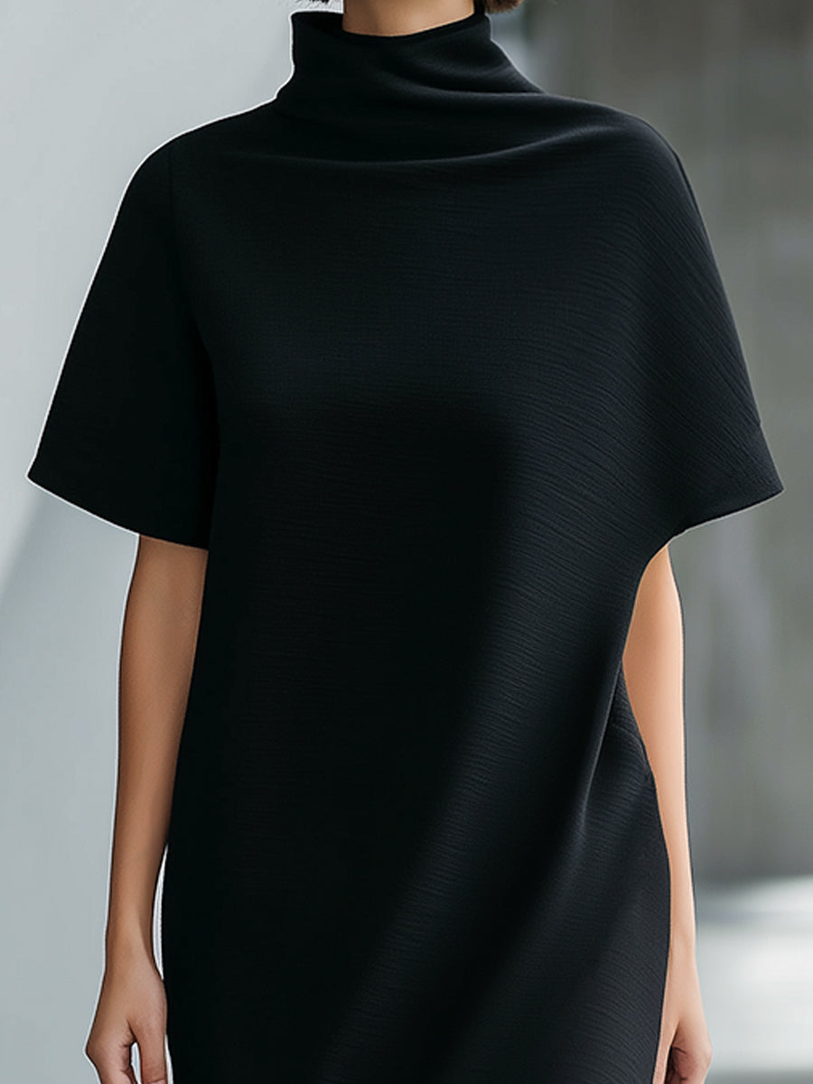 High-Neck Sculpted Midi Dress