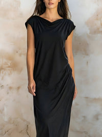 Draped Cowl-Neck Short Sleeve Maxi Dress