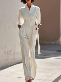 White Wrap Belted Jumpsuit