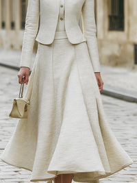 Textured A-Line Skirt Suit With Mandarin Collar Jacket