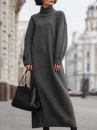 Charcoal Turtleneck Maxi Knit Dress