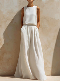 Minimal Sleeveless Top & Fluid Maxi Skirt Two-Piece Set
