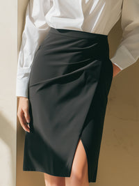 Classic White Blouse And Black Draped Skirt Set