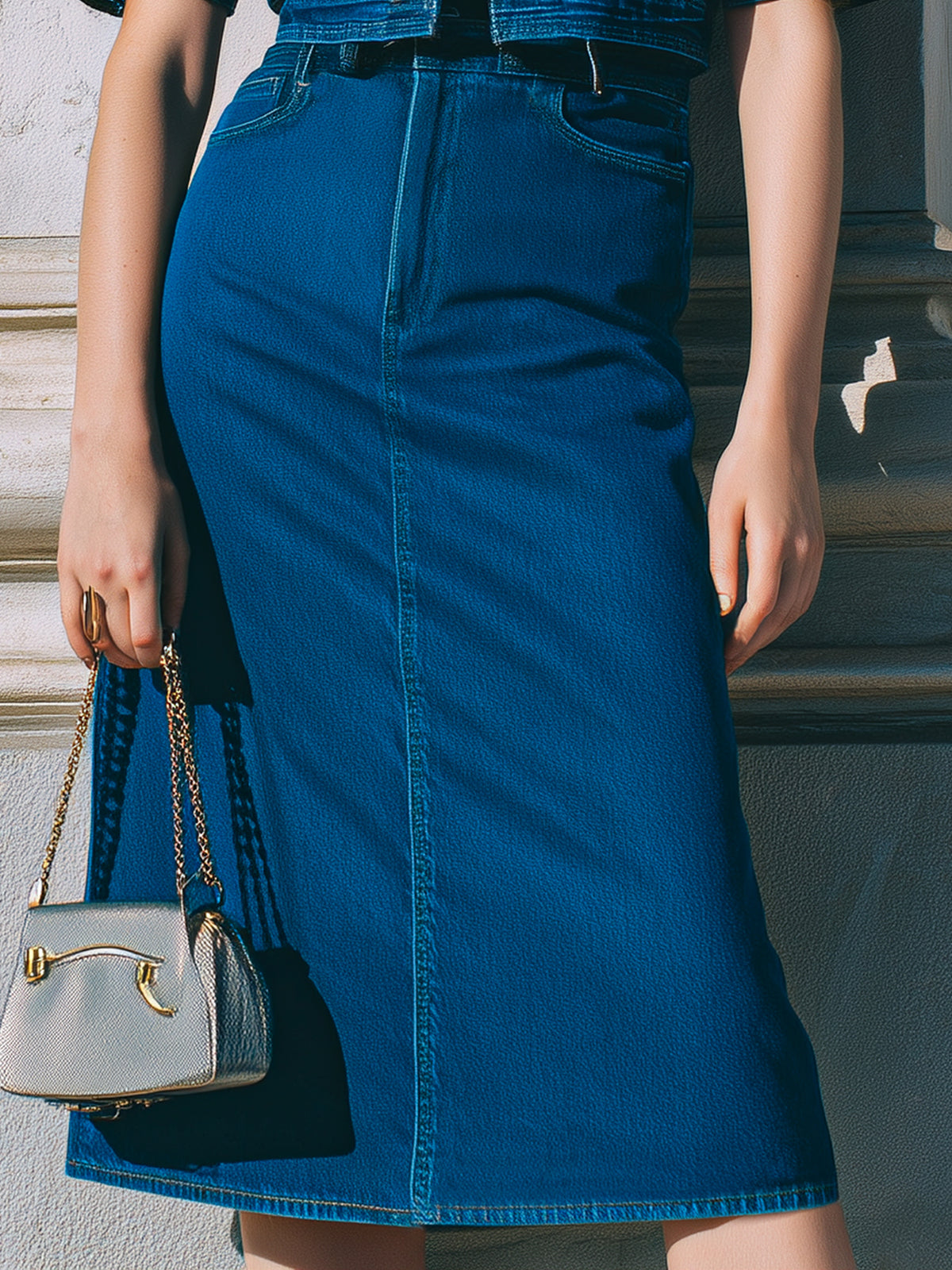 Cropped Denim Jacket & High-Waist Pencil Skirt Set