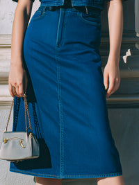 Cropped Denim Jacket & High-Waist Pencil Skirt Set