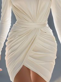 Long-Sleeve Twist-Front Draped Mini Dress