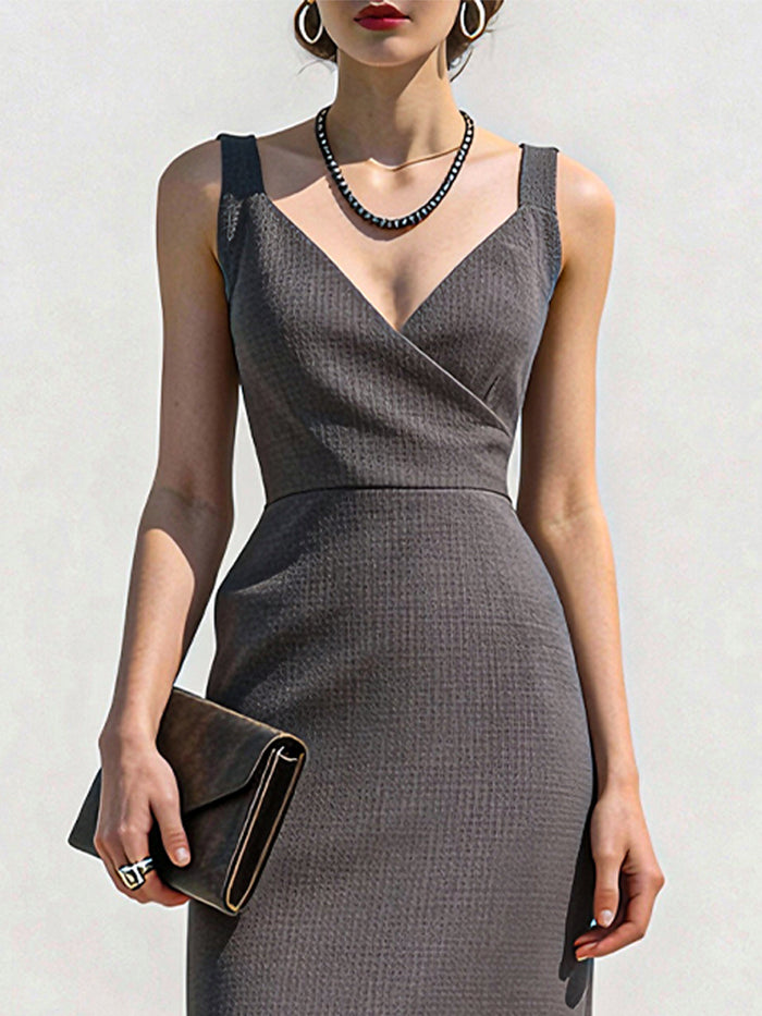 Sleeveless Wrap-Neck Tailored Maxi Dress