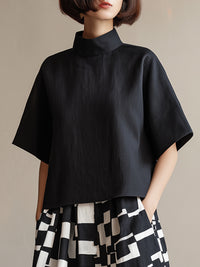 High-Neck Top & Abstract Print Wide-Leg Skirt Set