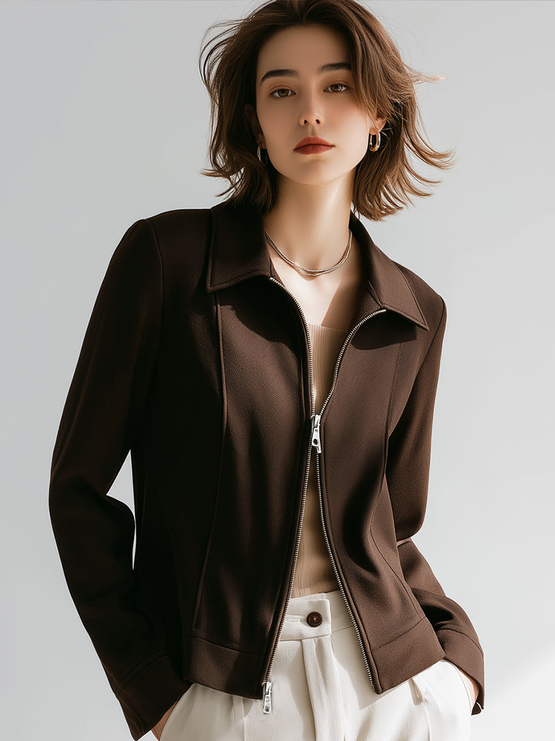 Brown Zip-Up Bomber Jacket