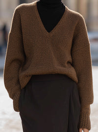Mocha Brown V-Neck Knit Sweater