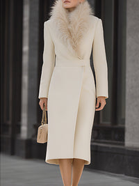 Elegant Wool Coat With Faux Fur Collar