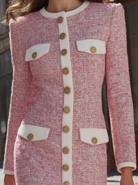 Tweed Gold-Button Mini Dress