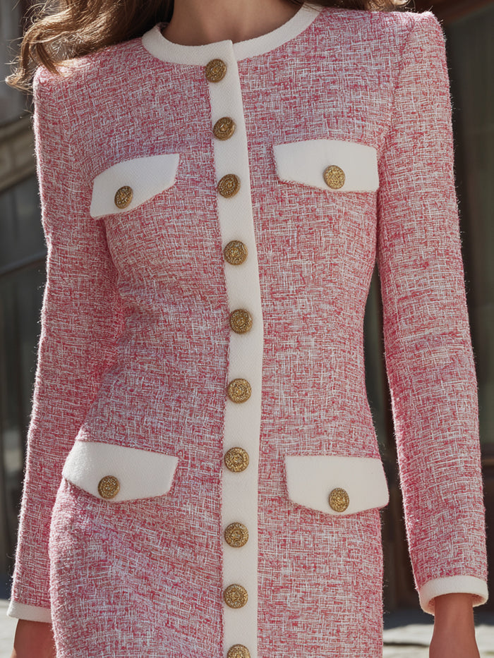 Tweed Gold-Button Mini Dress