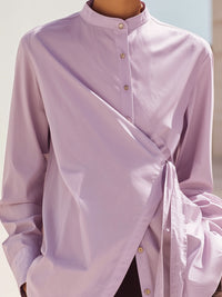 Lilac Asymmetric Wrap Shirt With Mandarin Collar