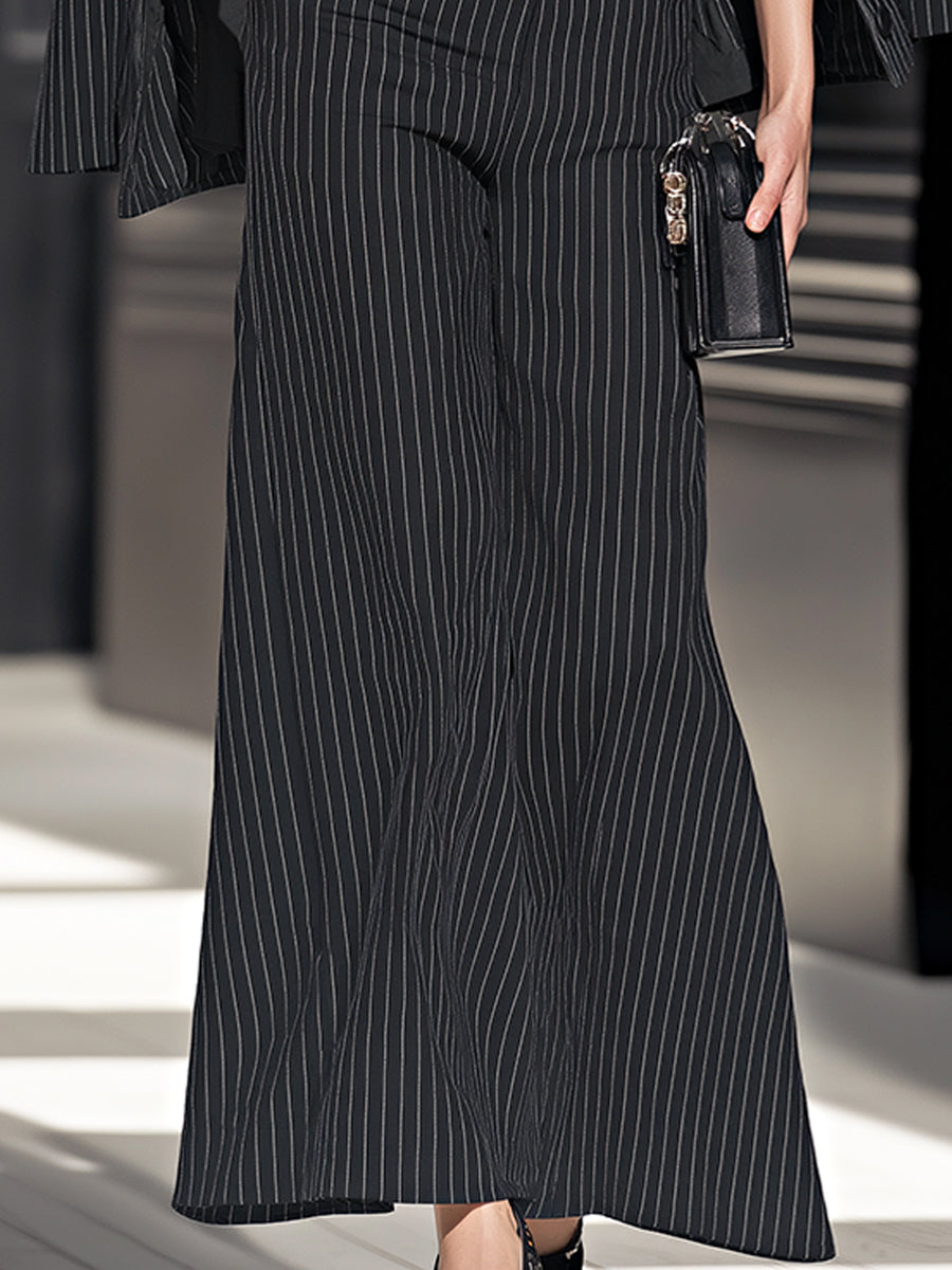 Elegant Pinstripe Suit Vest Wide-leg Pants Three-piece Suit