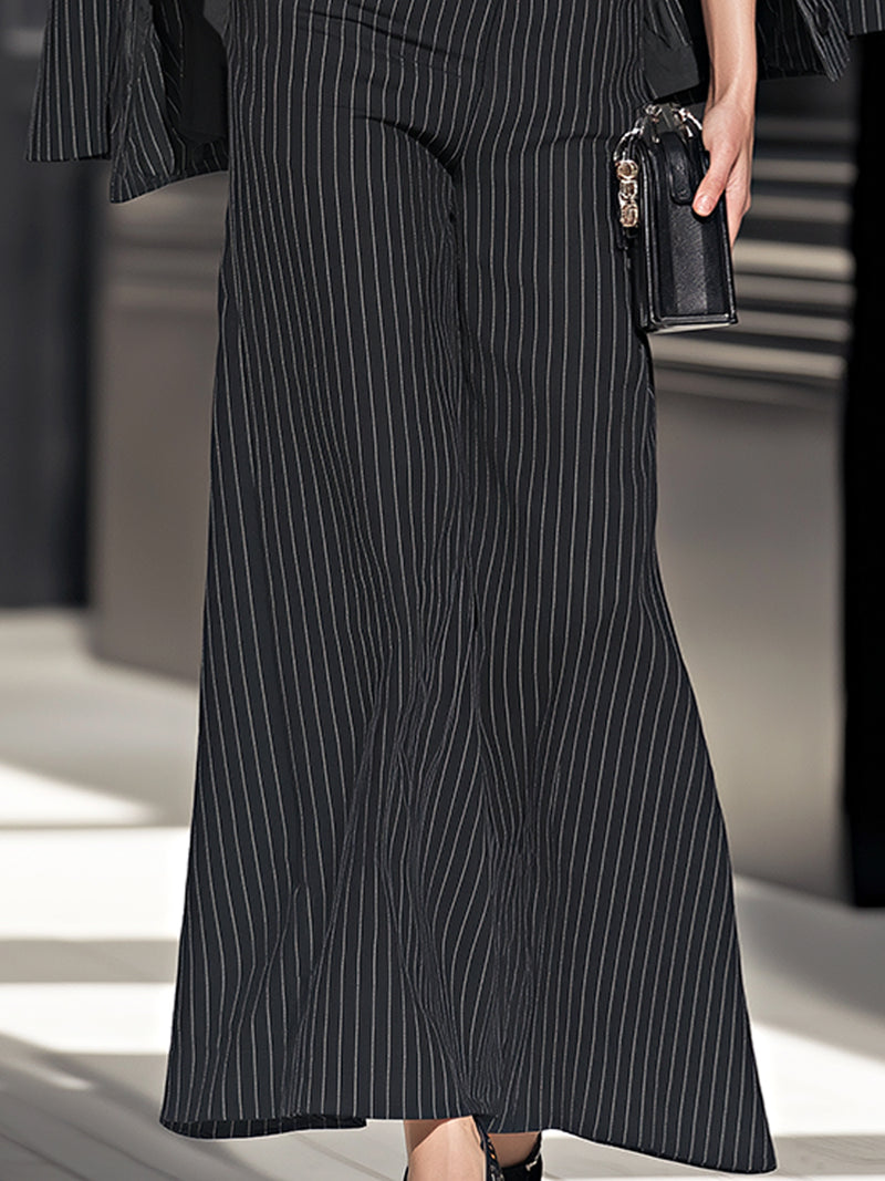 Elegant Pinstripe Suit Vest Wide-leg Pants Three-piece Suit
