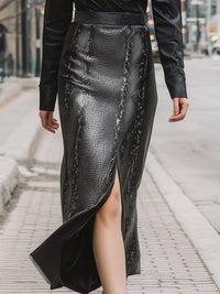 Crocodile-Effect Leather Maxi Skirt With Shirt