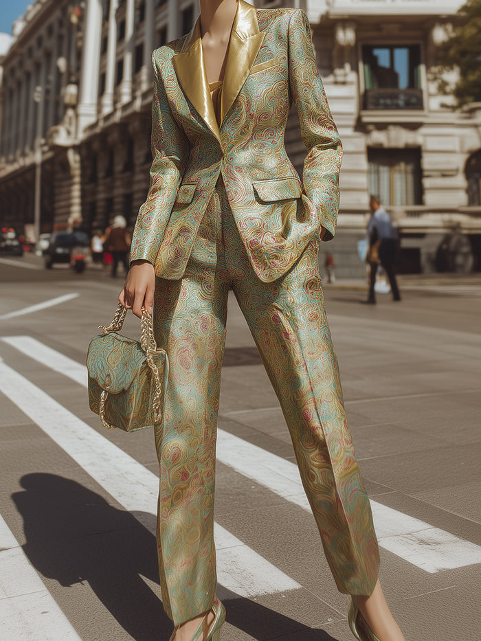 Baroque  Brocade Suit With Metallic Lapels