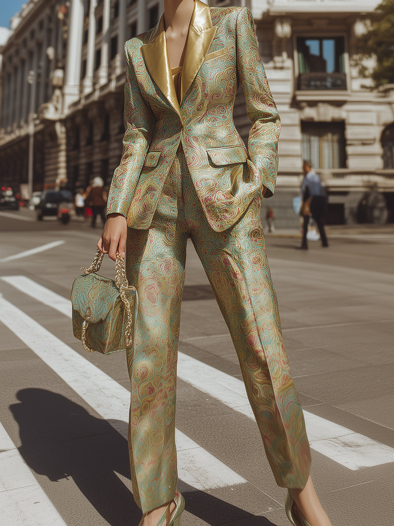 Baroque  Brocade Suit With Metallic Lapels