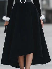 Faux Fur Trim V-Neck Velvet Midi Dress