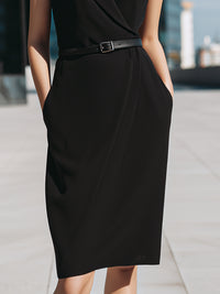Sleeveless Belted Wrap Midi Dress