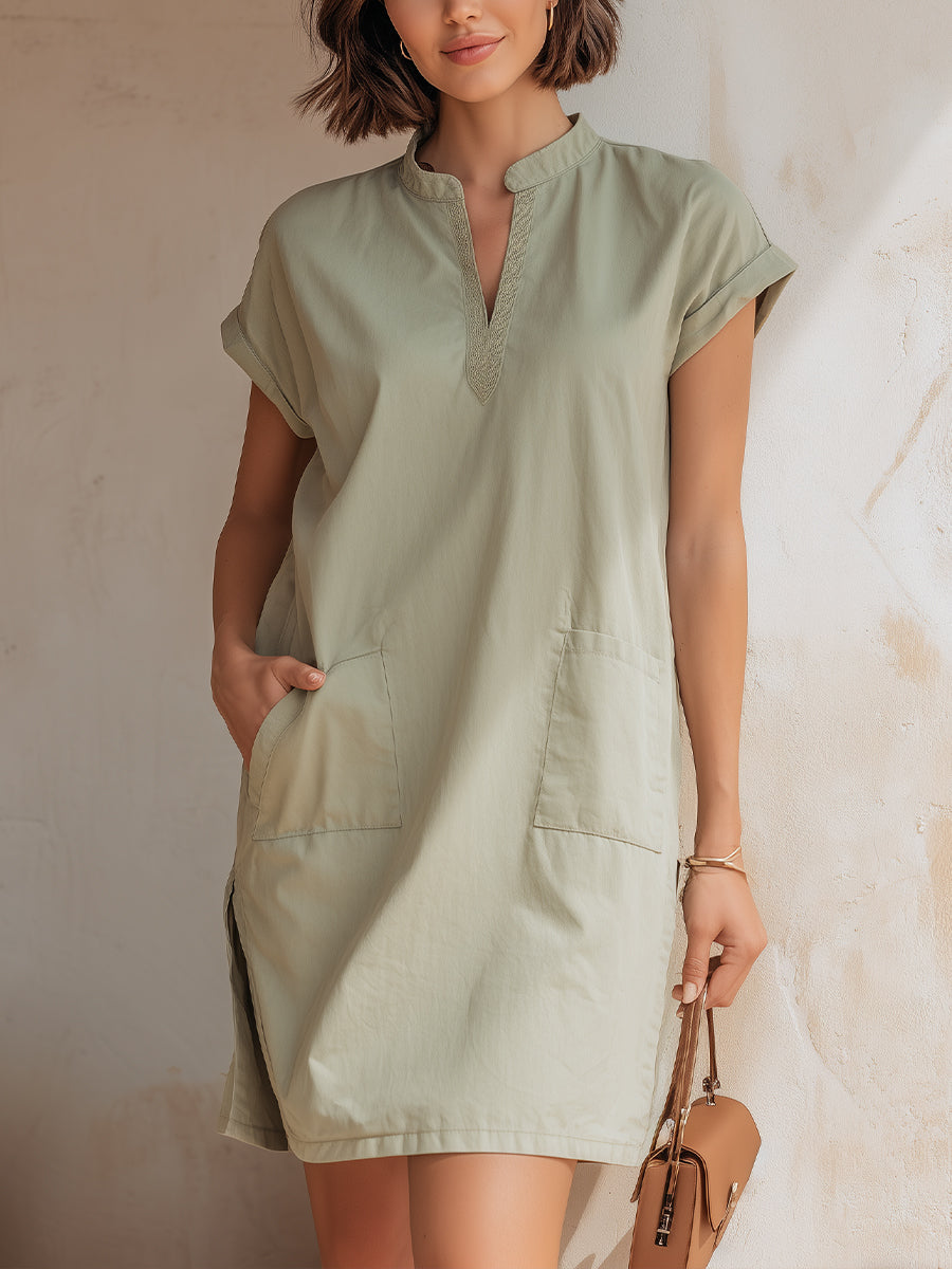 Casual Pocket Short Sleeve Mini Dress