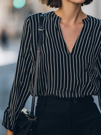 Vertical Stripe V-Neck Blouse