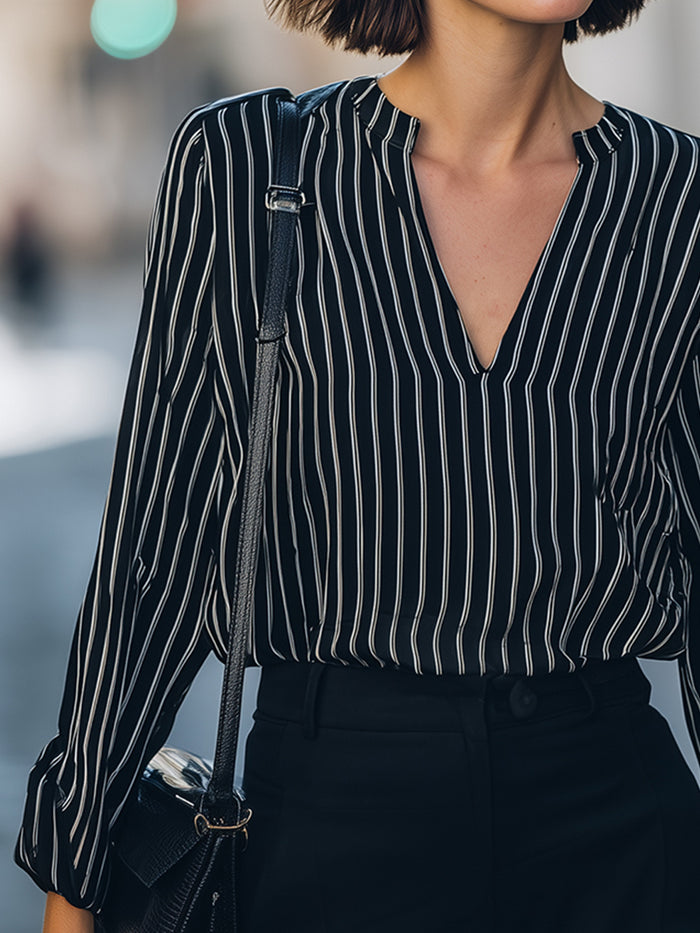 Vertical Stripe V-Neck Blouse
