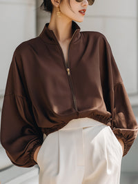 Thick Satin Zip-up Casual Jacket