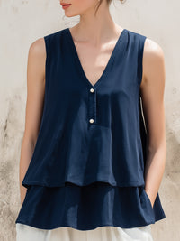 Layered V-Neck Sleeveless Flow Blouse
