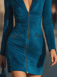 Suede Zip-Front Blazer Mini Dress