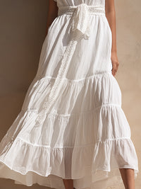 Lace-Trim Tiered Midi Dress