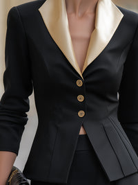 Satin-Lapel Peplum Blazer