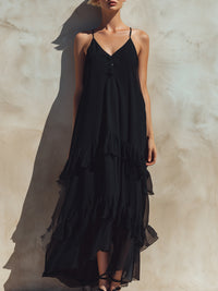 Elegant Tiered Ruffle Spaghetti Strap Maxi Dress