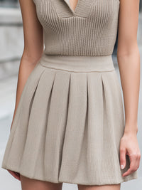 Sleeveless Hooded Knit Mini Dress With Pleated Skirt