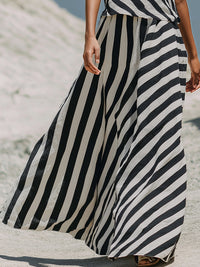 Sleeveless Striped Top And Printed Skirt Two-Piece Set