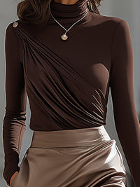 Draped Asymmetry Top with Satin Wide-Leg Trousers Two-piece Suit