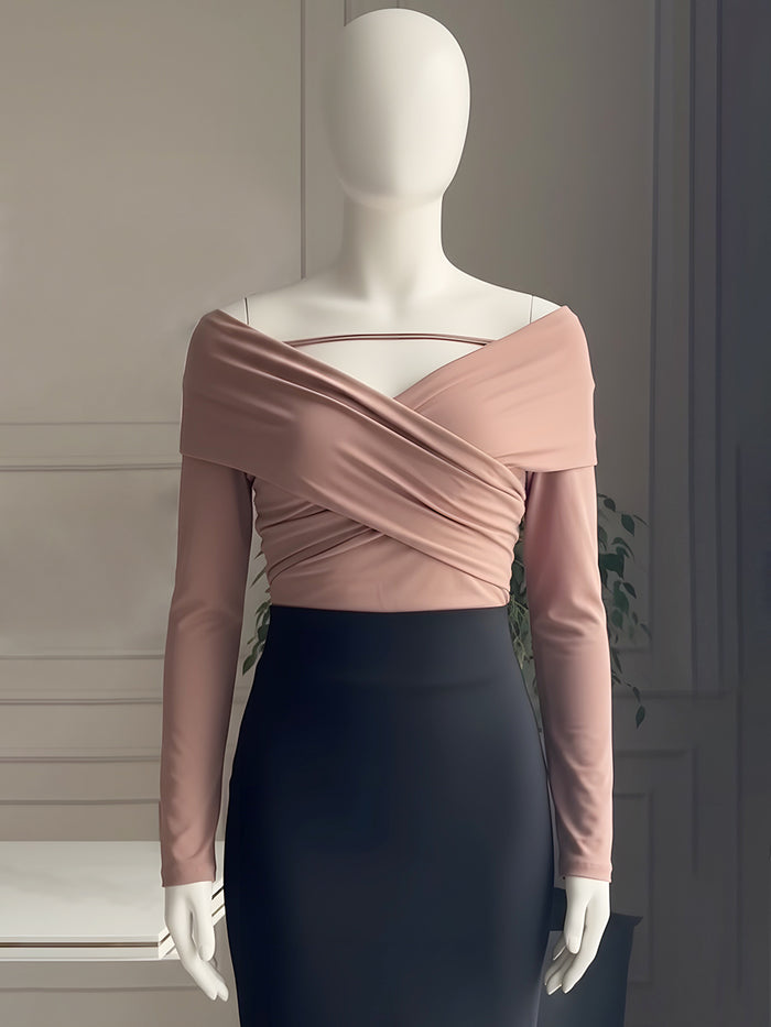 Pink Cross-Front Long Sleeve Top