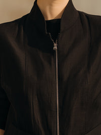 Minimalist Mandarin Collar Zipped Linen Jacket